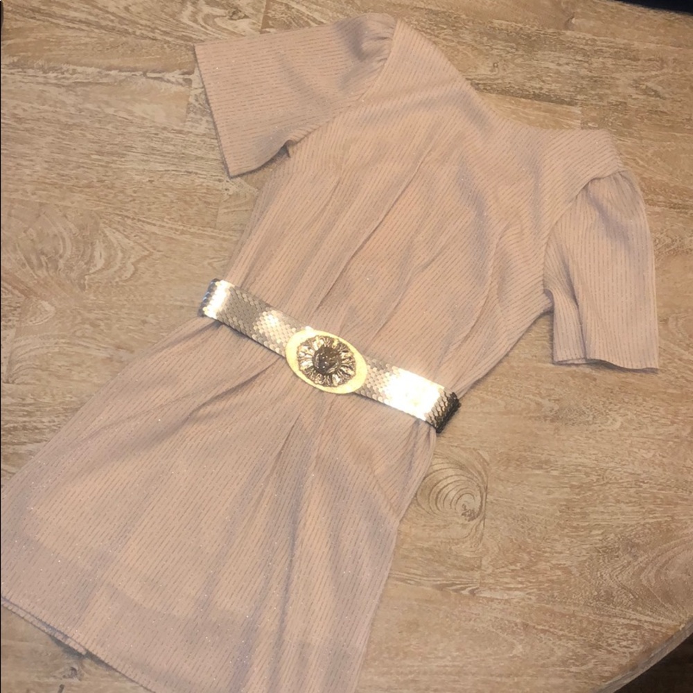 2 hearts nude cream lame dress glitter silver